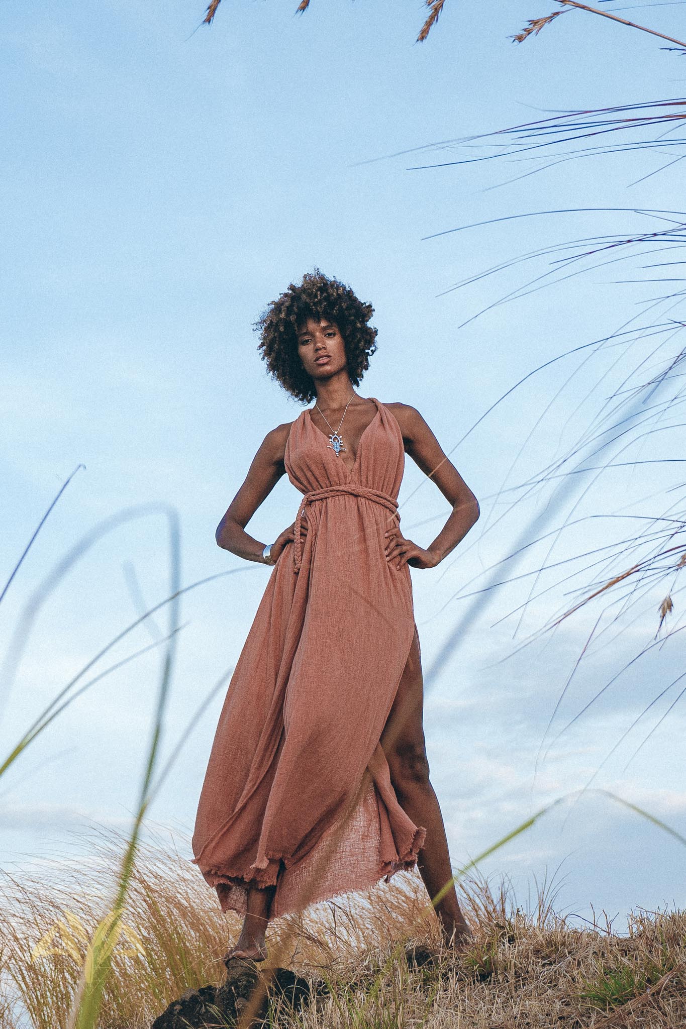 Greek Goddess Dress • Rose Gold Long Maxi Belted Dress - AYA SW IDR