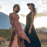 Greek Goddess Dress • Rose Gold Long Maxi Belted Dress - AYA SW IDR