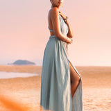 Greek Goddess Dress • Sky Blue Long Maxi Belted Dress - AYA SW IDR