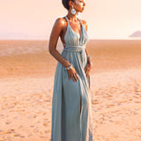 Greek Goddess Dress • Sky Blue Long Maxi Belted Dress - AYA SW IDR