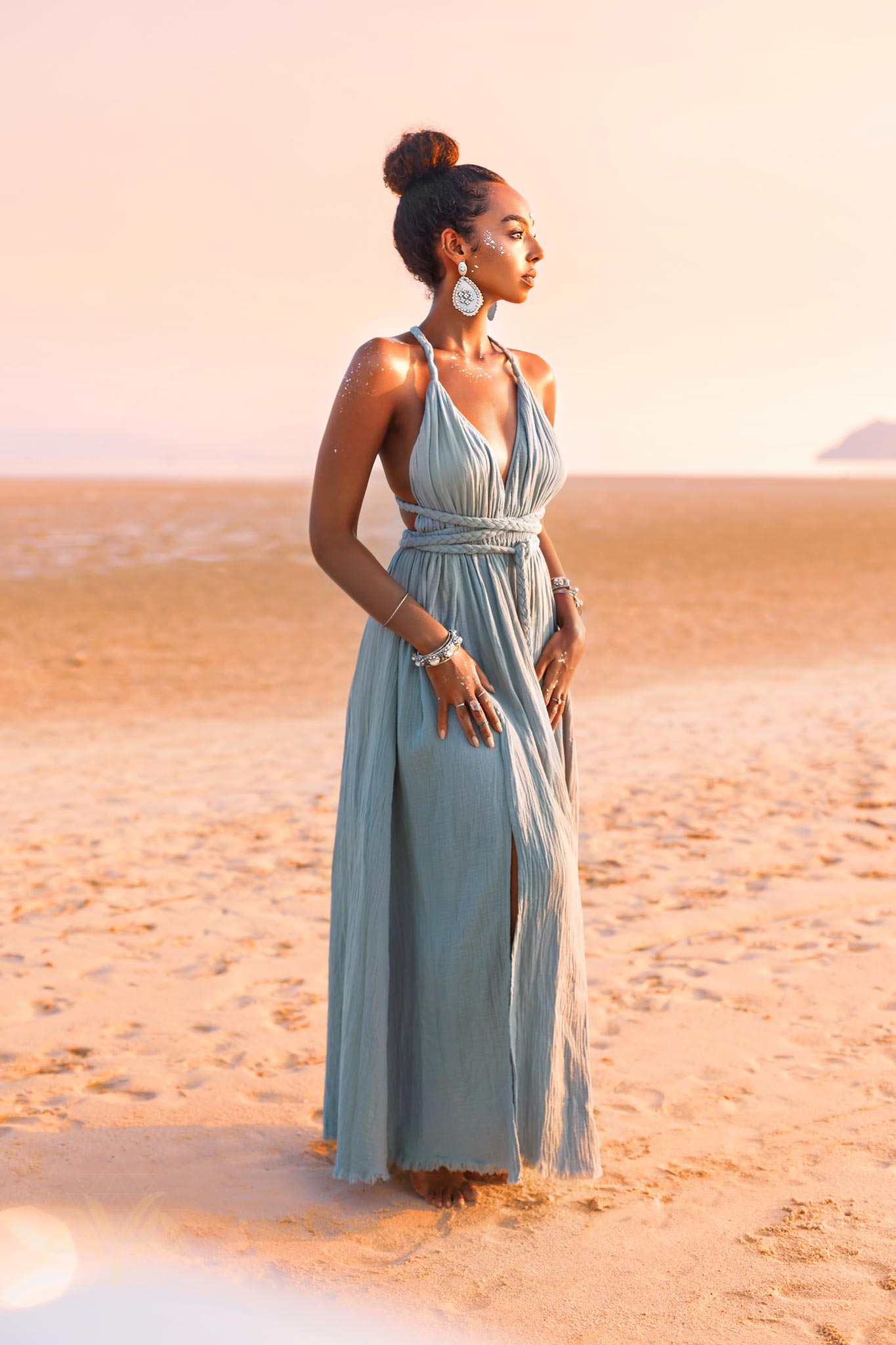 Greek Goddess Dress • Sky Blue Long Maxi Belted Dress - AYA SW IDR