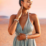 Greek Goddess Dress • Sky Blue Long Maxi Belted Dress - AYA SW IDR