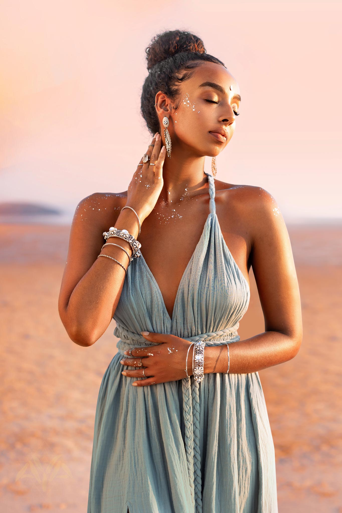 Greek Goddess Dress • Sky Blue Long Maxi Belted Dress - AYA SW IDR