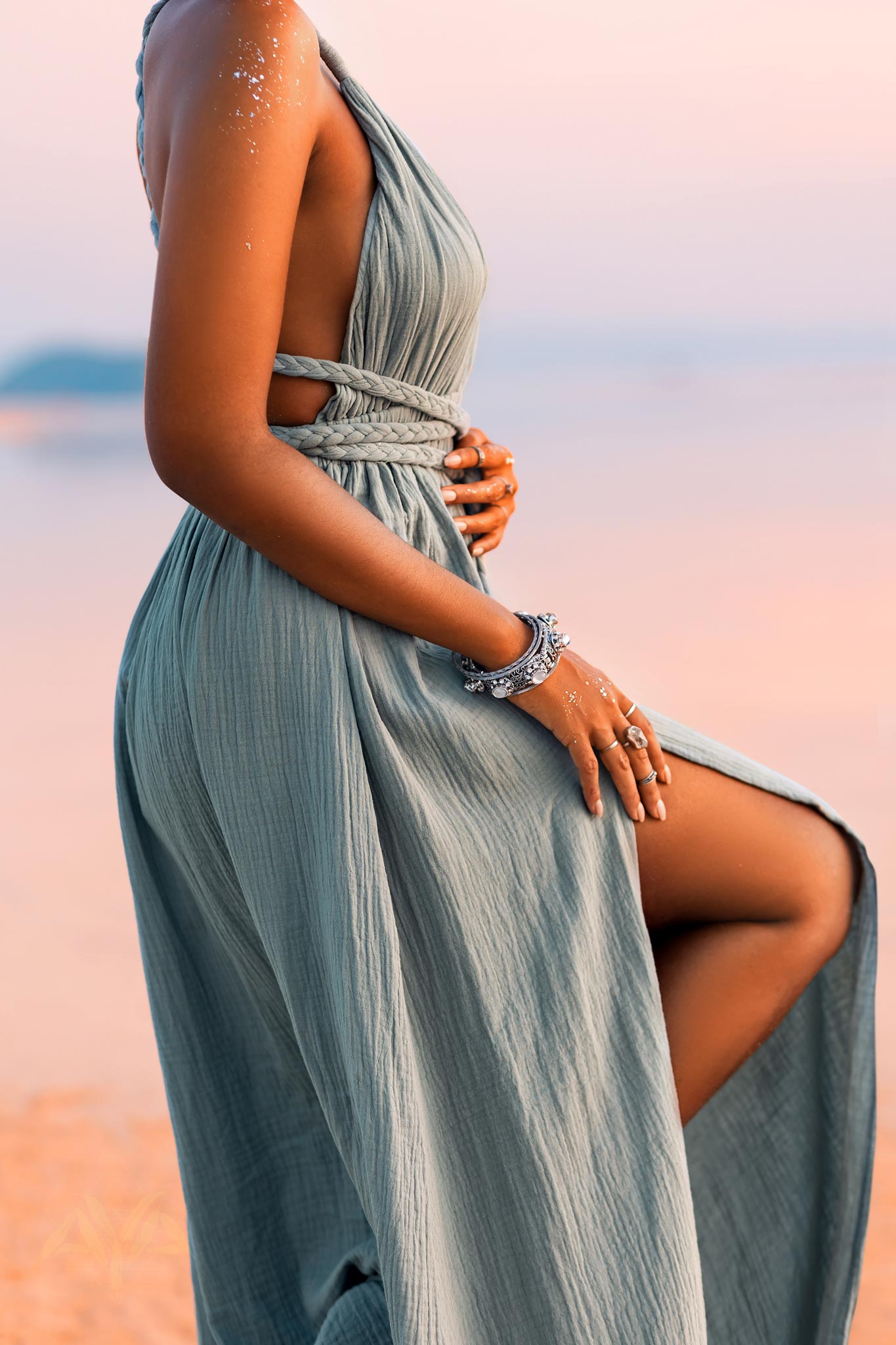 Greek Goddess Dress • Sky Blue Long Maxi Belted Dress - AYA SW IDR