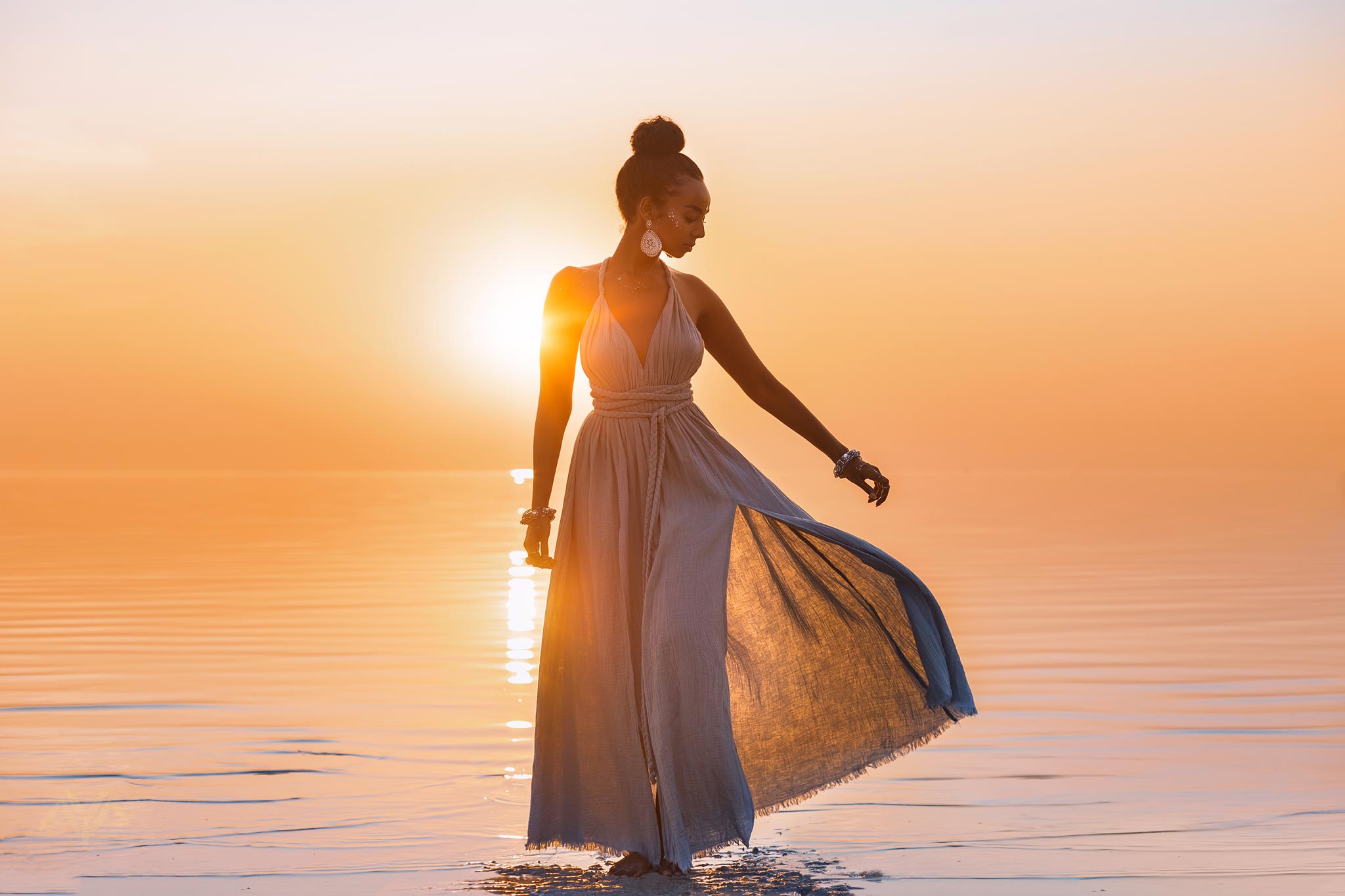 Greek Goddess Dress • Sky Blue Long Maxi Belted Dress - AYA SW IDR