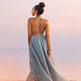 Greek Goddess Dress • Sky Blue Long Maxi Belted Dress - AYA SW IDR