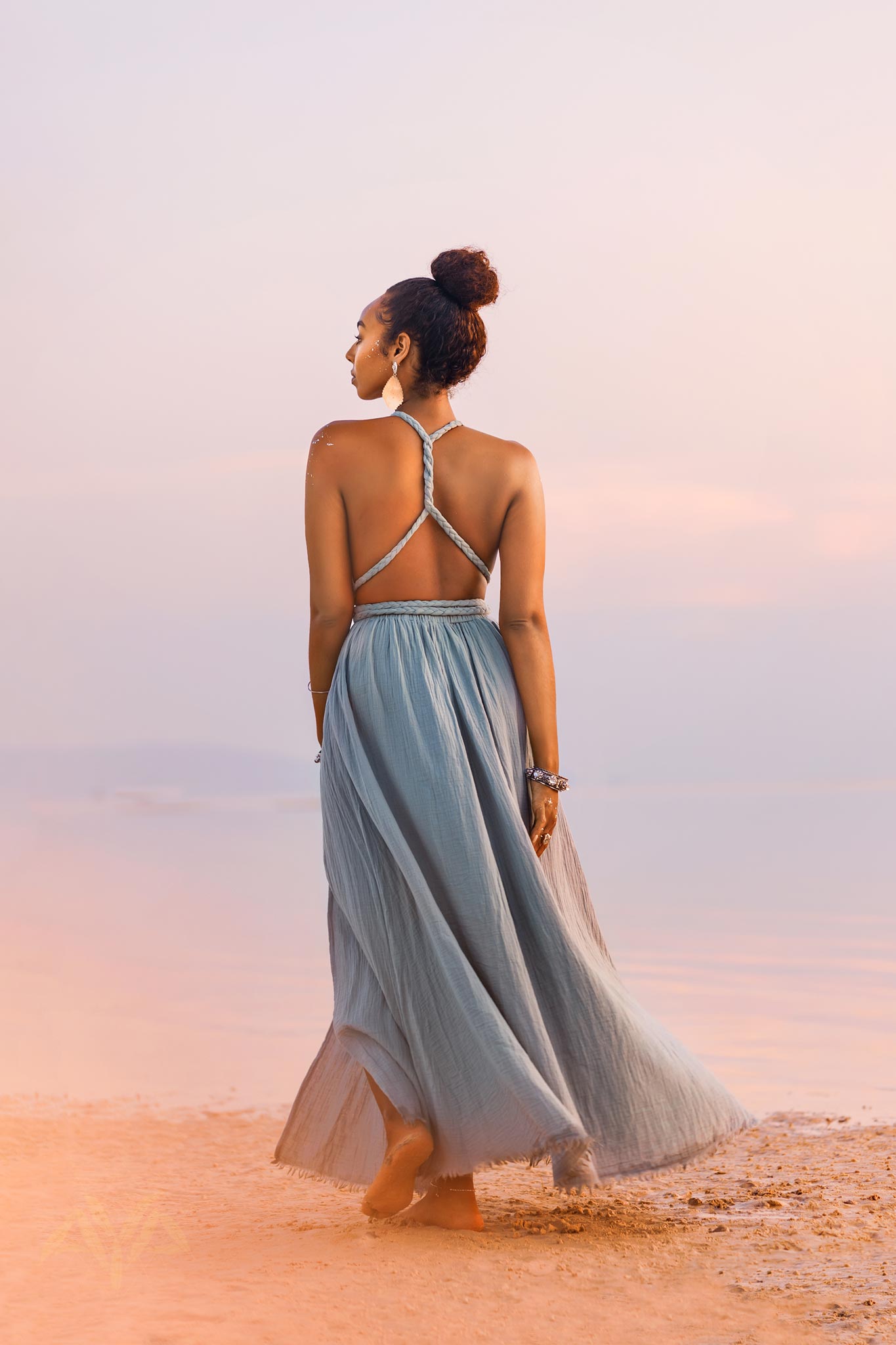 Greek Goddess Dress • Sky Blue Long Maxi Belted Dress - AYA SW IDR