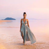 Greek Goddess Dress • Sky Blue Long Maxi Belted Dress - AYA SW IDR