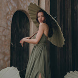 Green Organic Cotton Dress • Bohemian Bridesmaid Dress • Hand Loomed Open Back Dress - AYA SW IDR