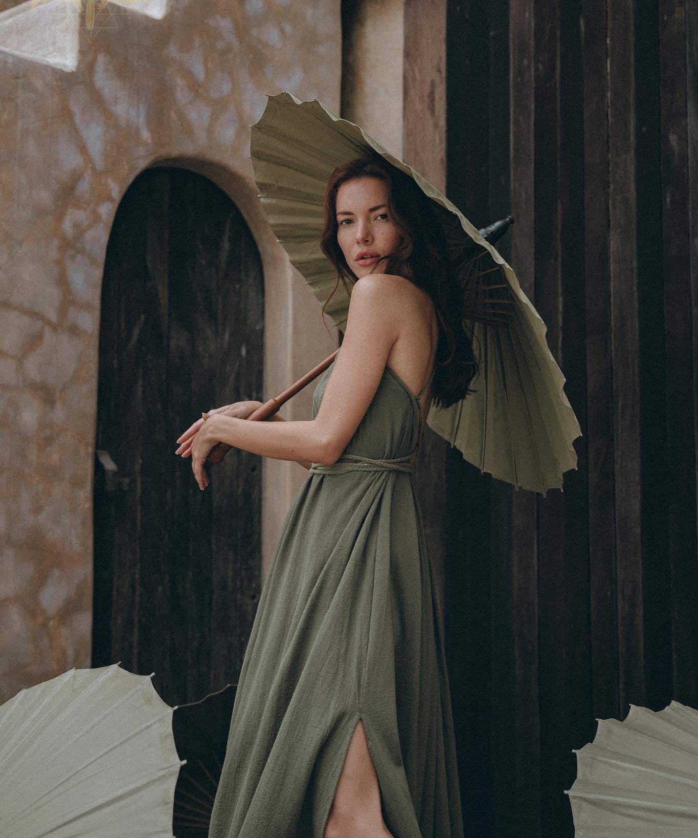 Green Organic Cotton Dress • Bohemian Bridesmaid Dress • Hand Loomed Open Back Dress - AYA SW IDR
