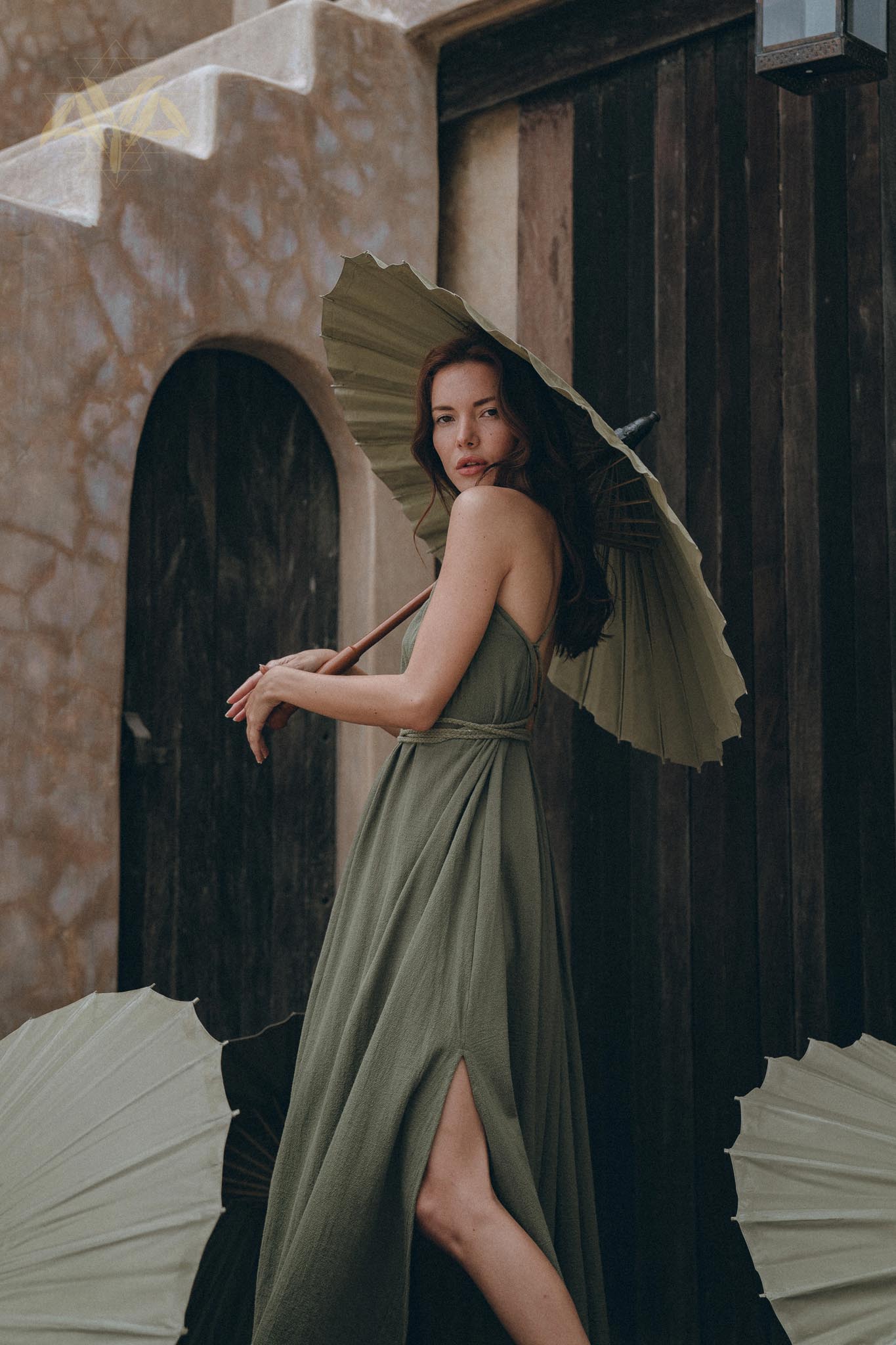 Green Organic Cotton Dress • Bohemian Bridesmaid Dress • Hand Loomed Open Back Dress - AYA SW IDR