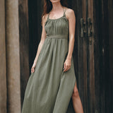 Green Organic Cotton Dress • Bohemian Bridesmaid Dress • Hand Loomed Open Back Dress - AYA SW IDR