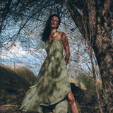 Green Organic Cotton Dress • Bohemian Bridesmaid Dress • Hand Loomed Open Back Dress - AYA SW IDR