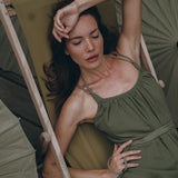 Green Organic Cotton Dress • Bohemian Bridesmaid Dress • Hand Loomed Open Back Dress - AYA SW IDR