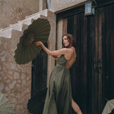 Green Organic Cotton Dress • Bohemian Bridesmaid Dress • Hand Loomed Open Back Dress - AYA SW IDR