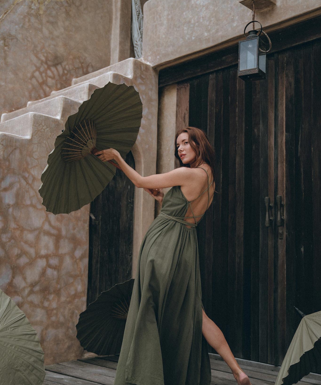 Green Organic Cotton Dress • Bohemian Bridesmaid Dress • Hand Loomed Open Back Dress - AYA SW IDR