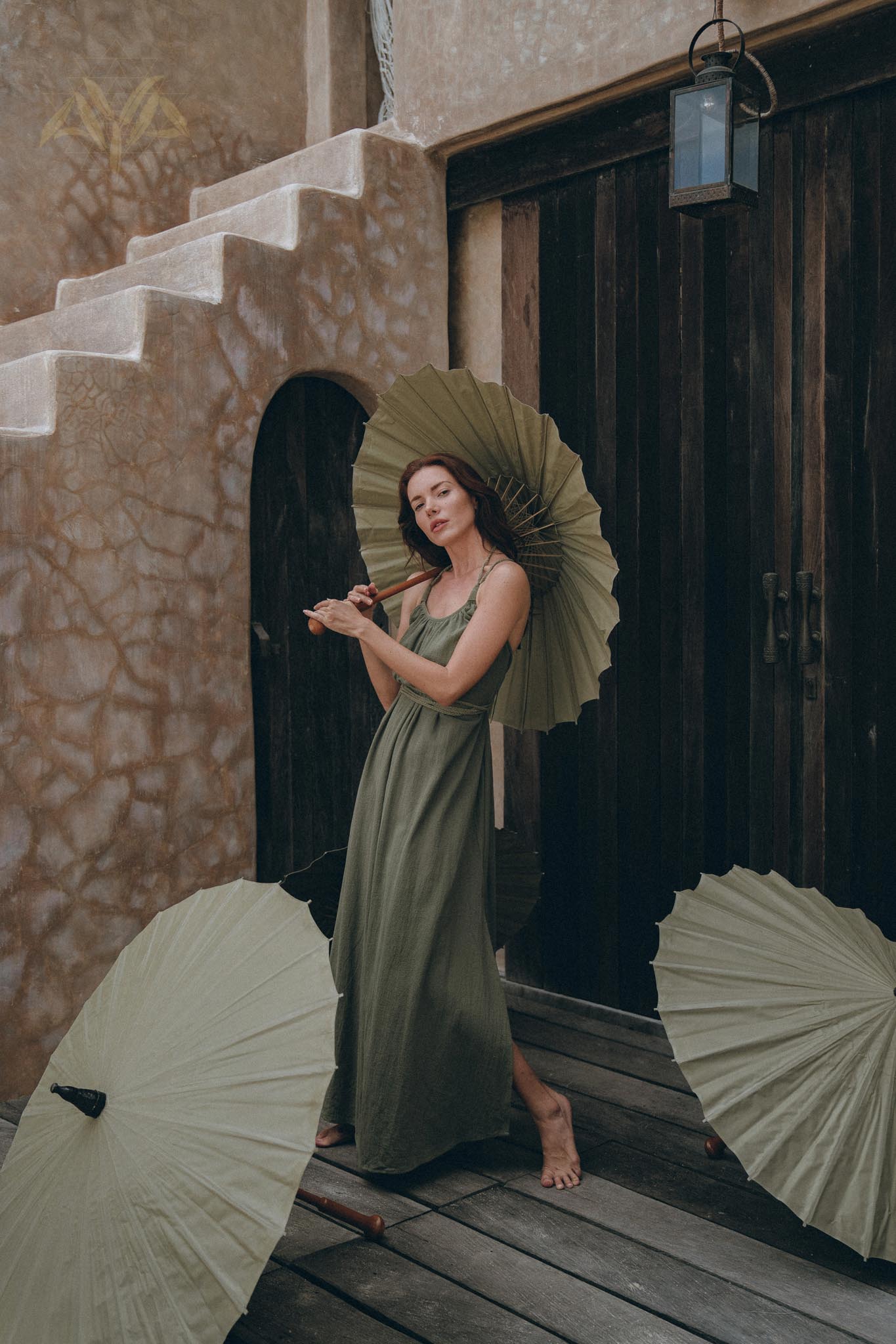Green Organic Cotton Dress • Bohemian Bridesmaid Dress • Hand Loomed Open Back Dress - AYA SW IDR
