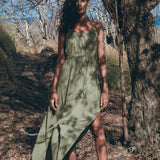 Green Organic Cotton Dress • Bohemian Bridesmaid Dress • Hand Loomed Open Back Dress - AYA SW IDR