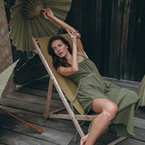 Green Organic Cotton Dress • Bohemian Bridesmaid Dress • Hand Loomed Open Back Dress - AYA SW IDR