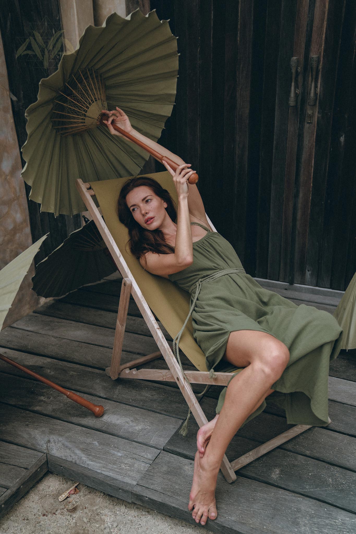 Green Organic Cotton Dress • Bohemian Bridesmaid Dress • Hand Loomed Open Back Dress - AYA SW IDR
