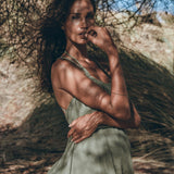 Green Organic Cotton Dress • Bohemian Bridesmaid Dress • Hand Loomed Open Back Dress - AYA SW IDR