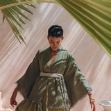 Short Linen Kimono Wrap with Belt, Bohemian Kimono Jacket For Women - AYA Sacred Wear