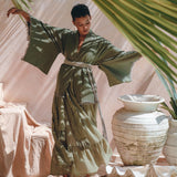 Short Linen Kimono Wrap with Belt, Bohemian Kimono Jacket For Women - AYA Sacred Wear