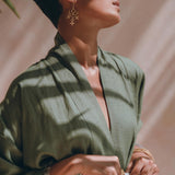 Short Linen Kimono Wrap with Belt, Bohemian Kimono Jacket For Women - AYA Sacred Wear