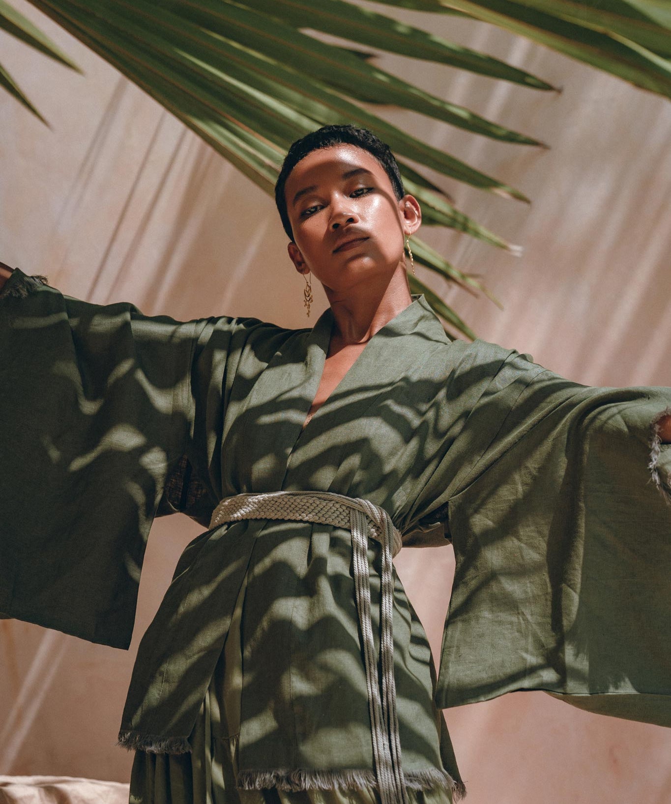 Short Linen Kimono Wrap with Belt, Bohemian Kimono Jacket For Women - AYA Sacred Wear