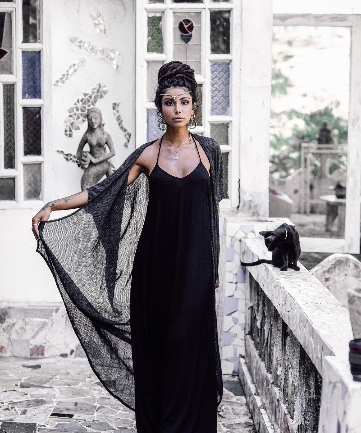 Grey Boho Kimono Cover Up • Boho Bamboo Mantle - AYA SW IDR