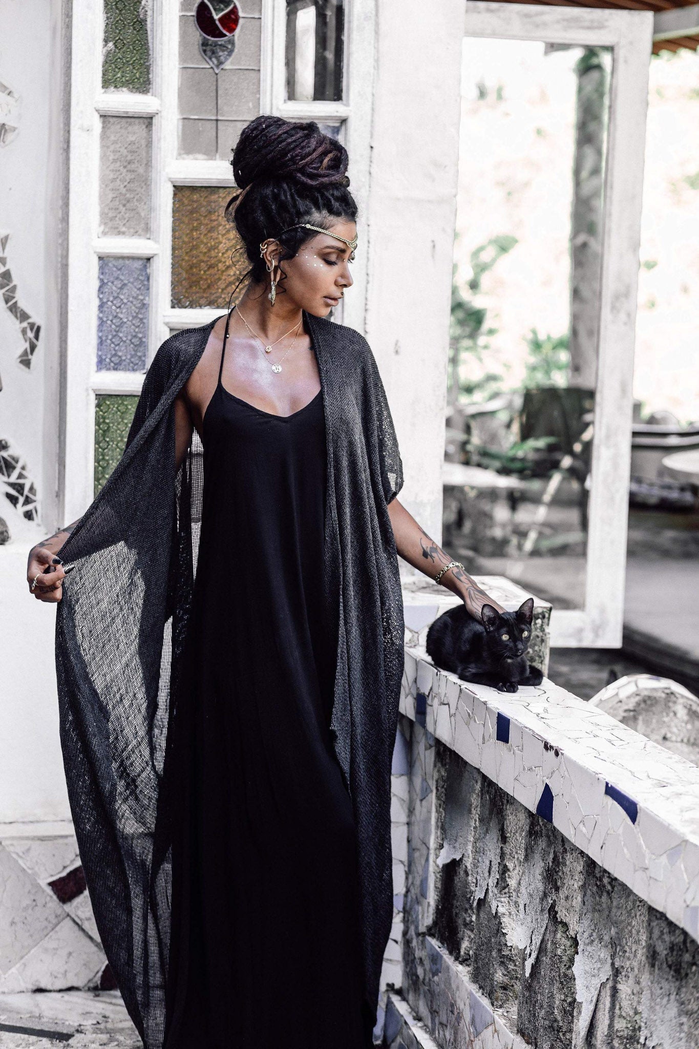 Grey Boho Kimono Cover Up • Boho Bamboo Mantle - AYA SW IDR