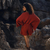 Handmade Knotted Jumpsuit • Red Mini Organic Jumpsuit • Romper Dress Women - AYA SW IDR