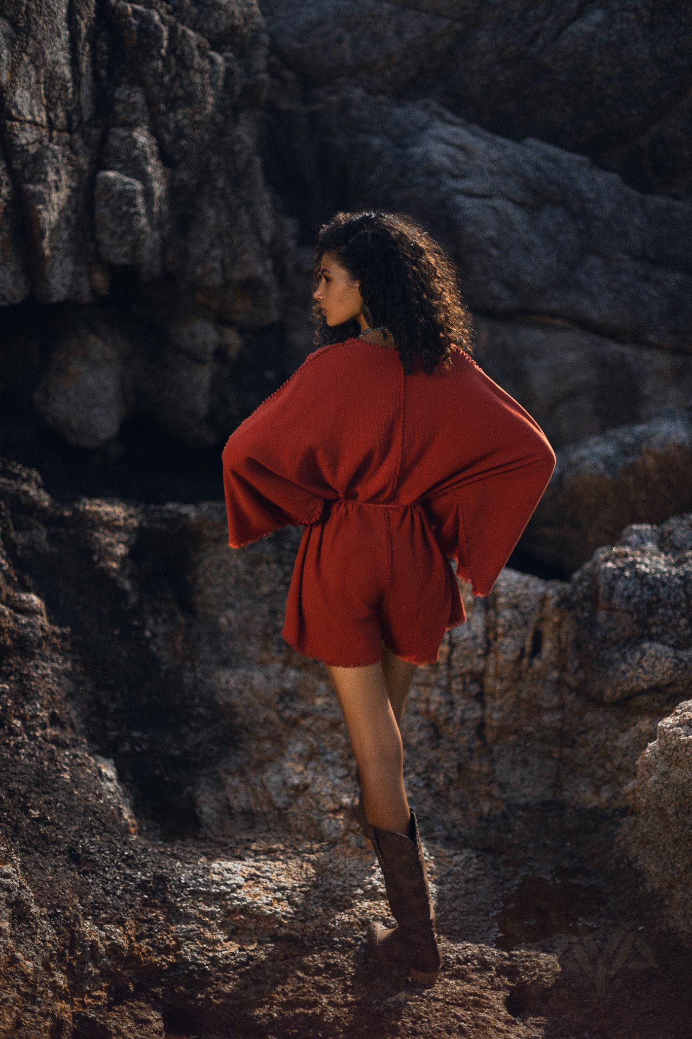Handmade Knotted Jumpsuit • Red Mini Organic Jumpsuit • Romper Dress Women - AYA SW IDR
