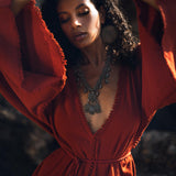 Handmade Knotted Jumpsuit • Red Mini Organic Jumpsuit • Romper Dress Women - AYA SW IDR