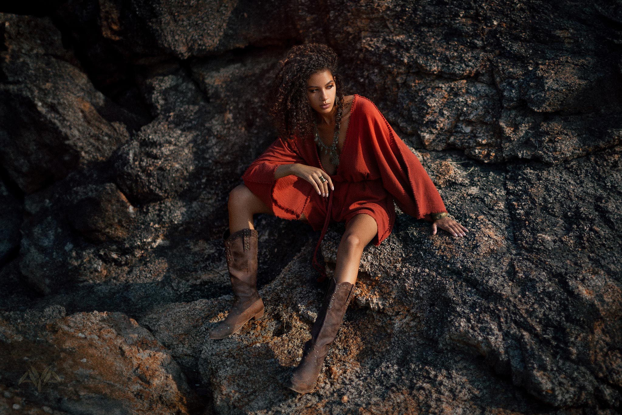 Handmade Knotted Jumpsuit • Red Mini Organic Jumpsuit • Romper Dress Women - AYA SW IDR