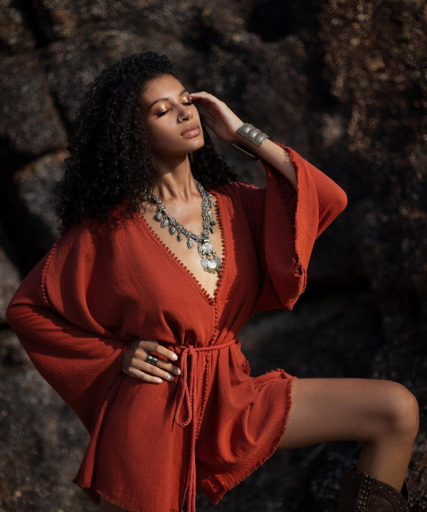 Handmade Knotted Jumpsuit • Red Mini Organic Jumpsuit • Romper Dress Women - AYA SW IDR