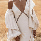 Handwoven Cotton Jacket Top in Cream · Textured Open Layer · Bohemian Statement Piece - AYA SW IDR