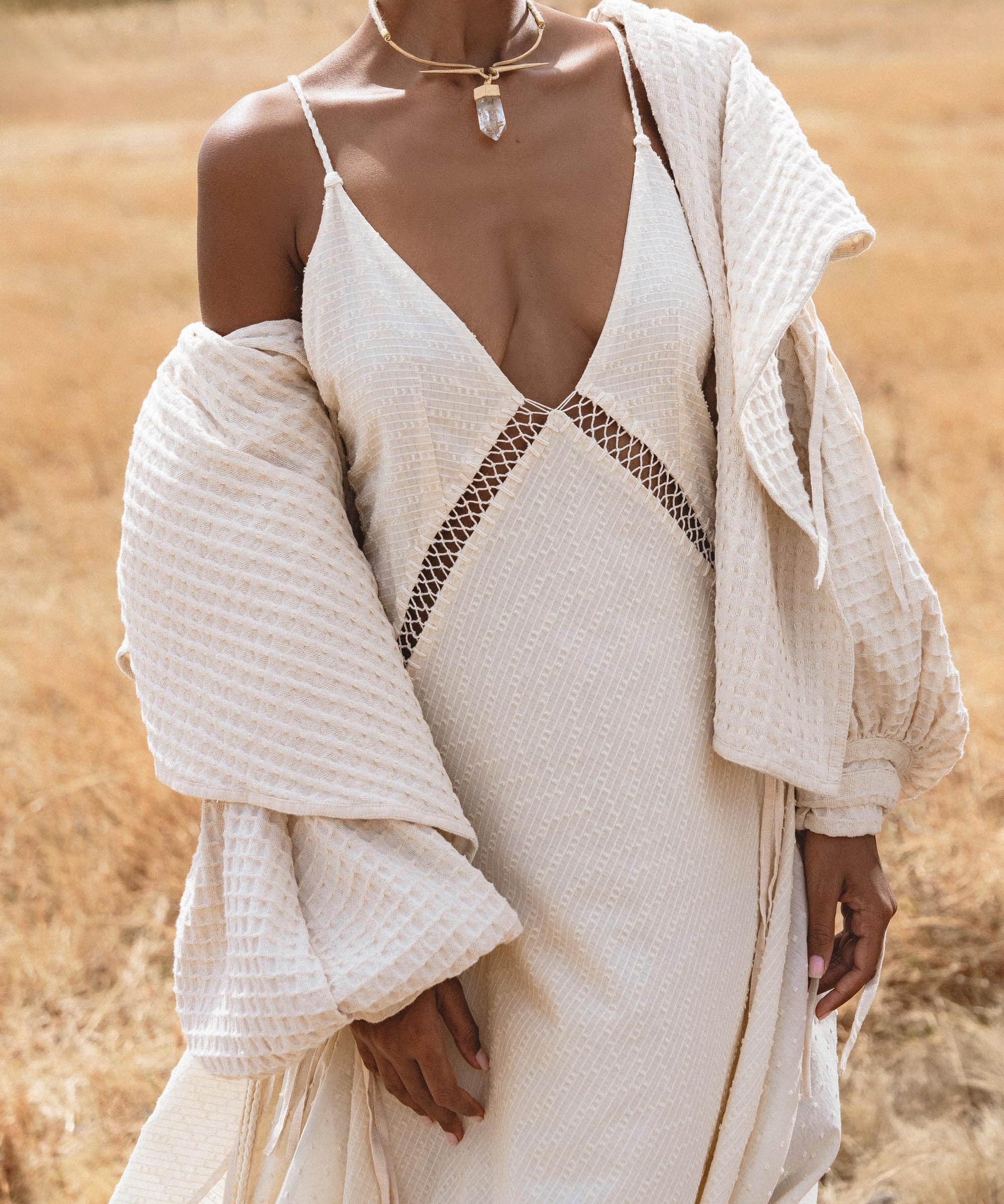 Handwoven Cotton Jacket Top in Cream · Textured Open Layer · Bohemian Statement Piece - AYA SW IDR
