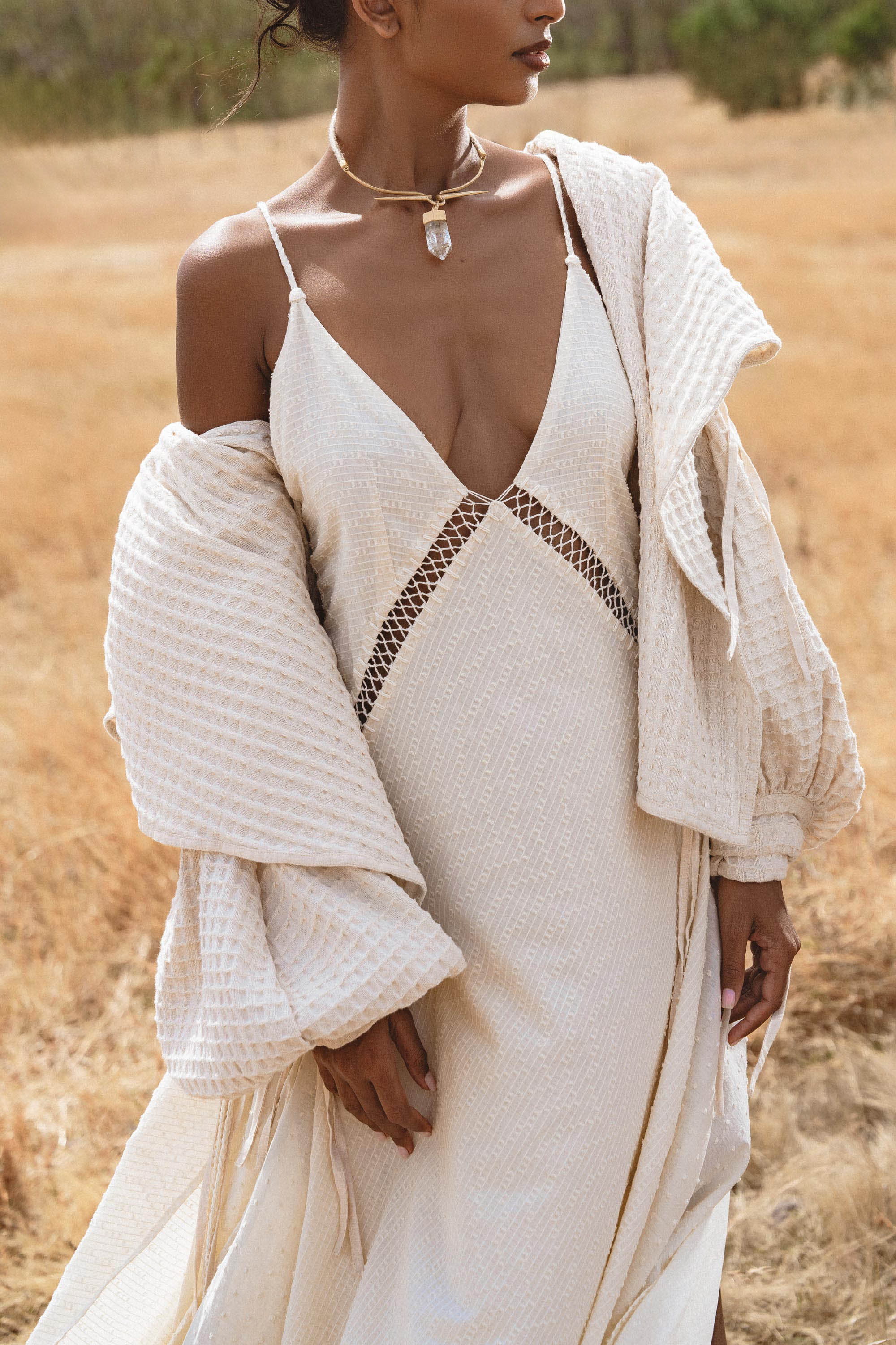 Handwoven Cotton Jacket Top in Cream · Textured Open Layer · Bohemian Statement Piece - AYA SW IDR
