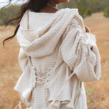 Handwoven Cotton Jacket Top in Cream · Textured Open Layer · Bohemian Statement Piece - AYA SW IDR
