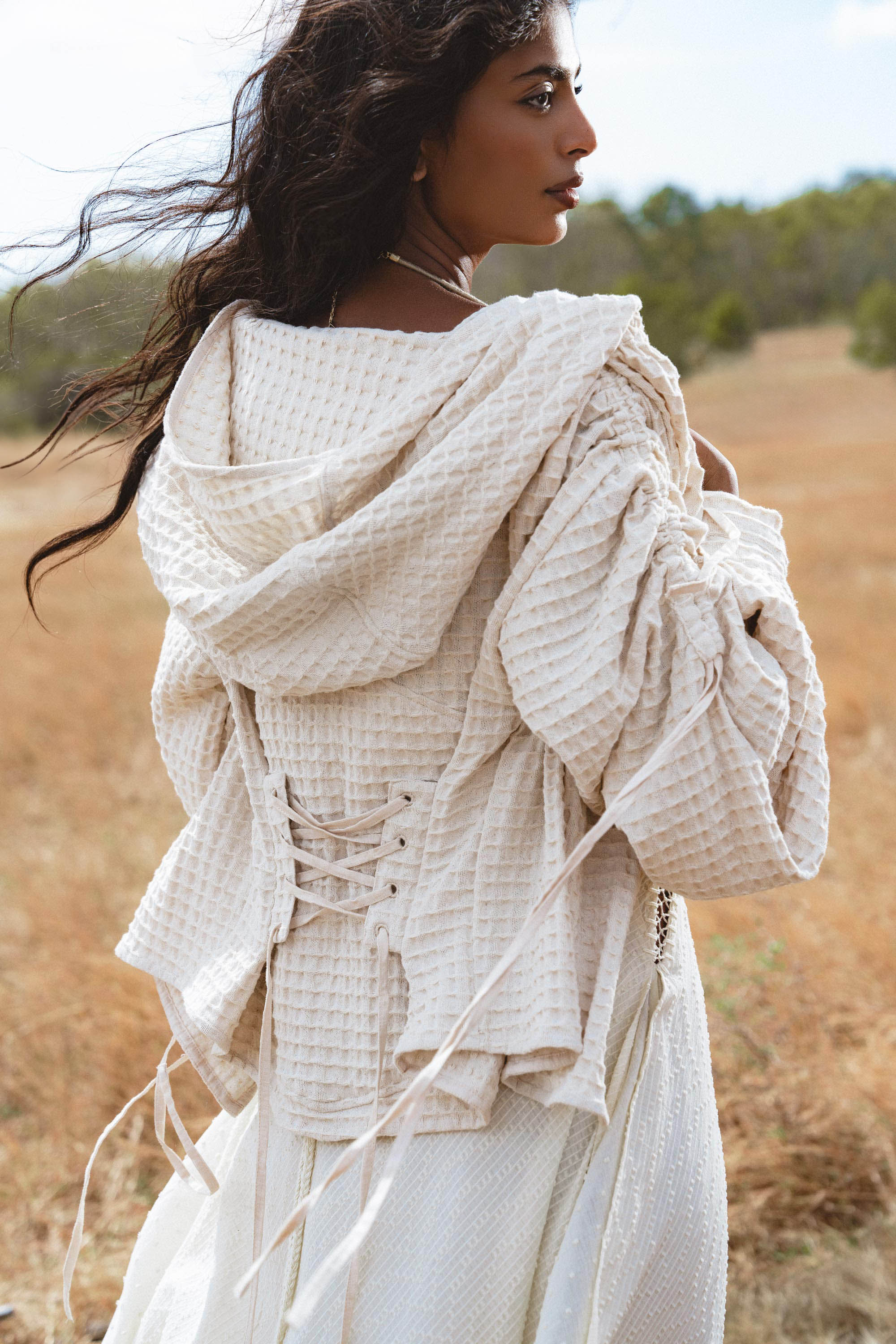 Handwoven Cotton Jacket Top in Cream · Textured Open Layer · Bohemian Statement Piece - AYA SW IDR