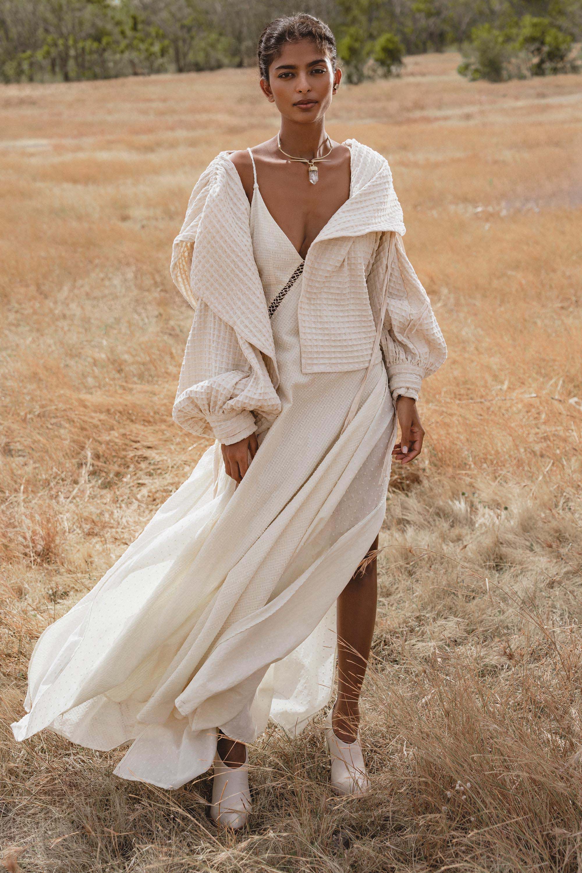 Handwoven Cotton Jacket Top in Cream · Textured Open Layer · Bohemian Statement Piece - AYA SW IDR