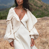 Handwoven Cotton Jacket Top in Cream · Textured Open Layer · Bohemian Statement Piece - AYA SW IDR