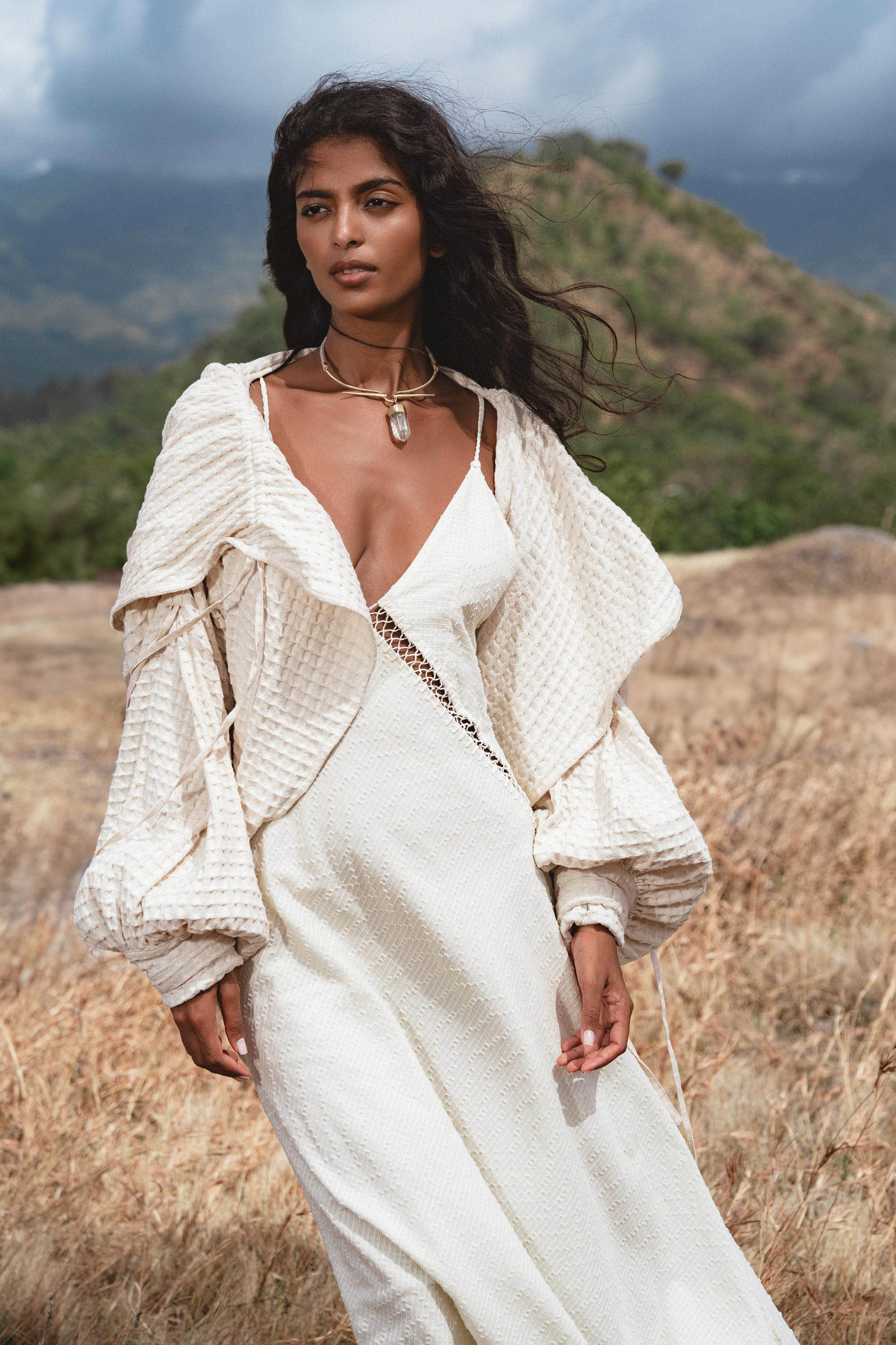 Handwoven Cotton Jacket Top in Cream · Textured Open Layer · Bohemian Statement Piece - AYA SW IDR