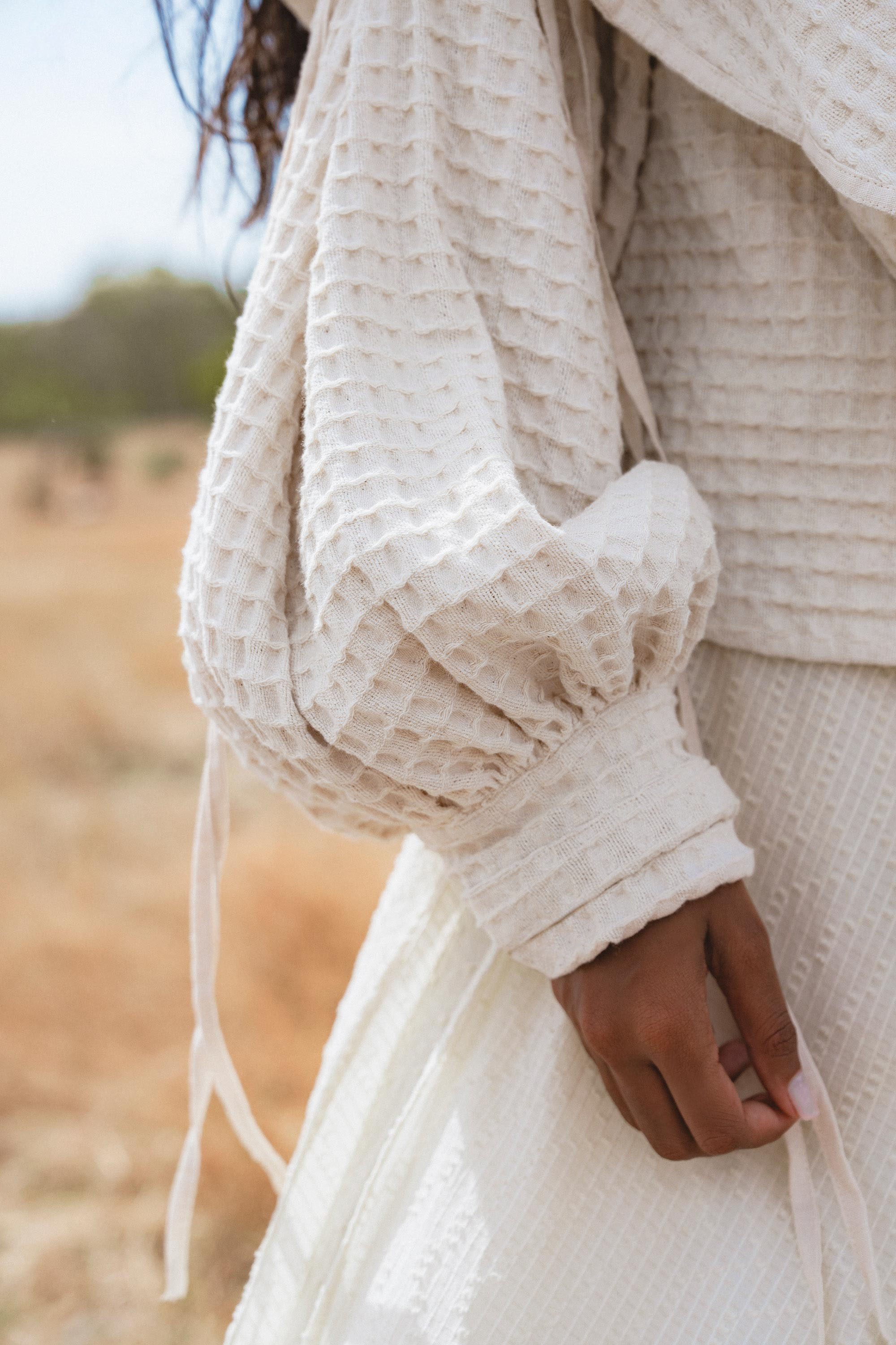 Handwoven Cotton Jacket Top in Cream · Textured Open Layer · Bohemian Statement Piece - AYA SW IDR