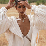 Handwoven Cotton Jacket Top in Cream · Textured Open Layer · Bohemian Statement Piece - AYA SW IDR
