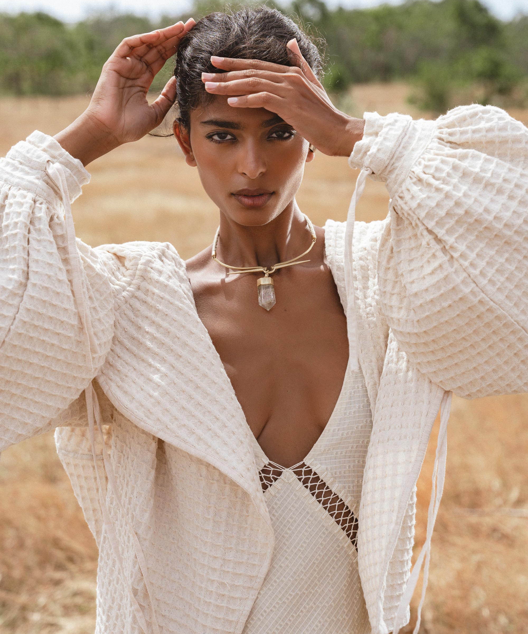 Handwoven Cotton Jacket Top in Cream · Textured Open Layer · Bohemian Statement Piece - AYA SW IDR