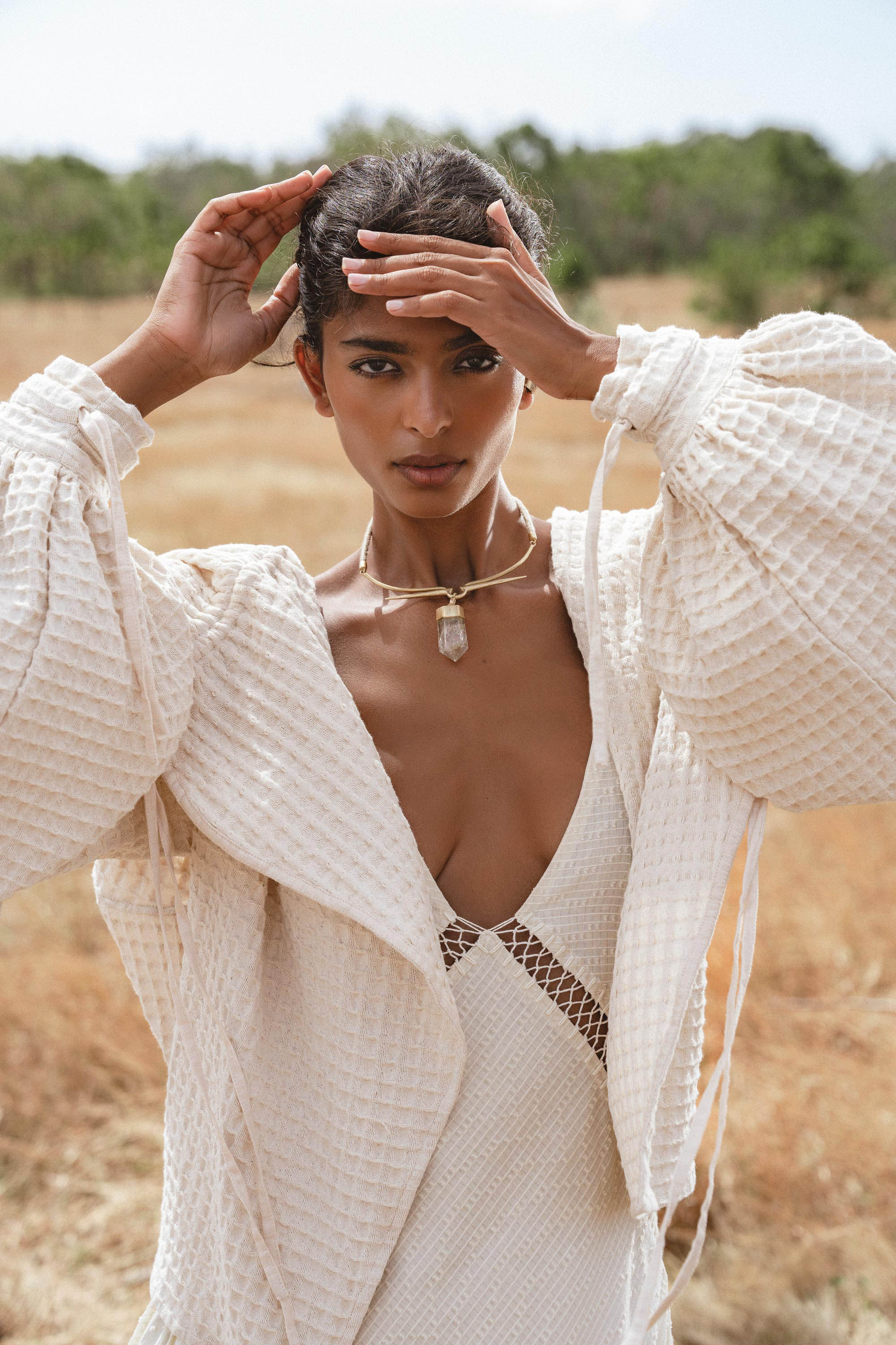Handwoven Cotton Jacket Top in Cream · Textured Open Layer · Bohemian Statement Piece - AYA SW IDR