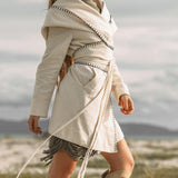 Warm Boho Hoody Cardigan for Women • Off-White Belted Wrap Cardigan by AYA Sacred Wear