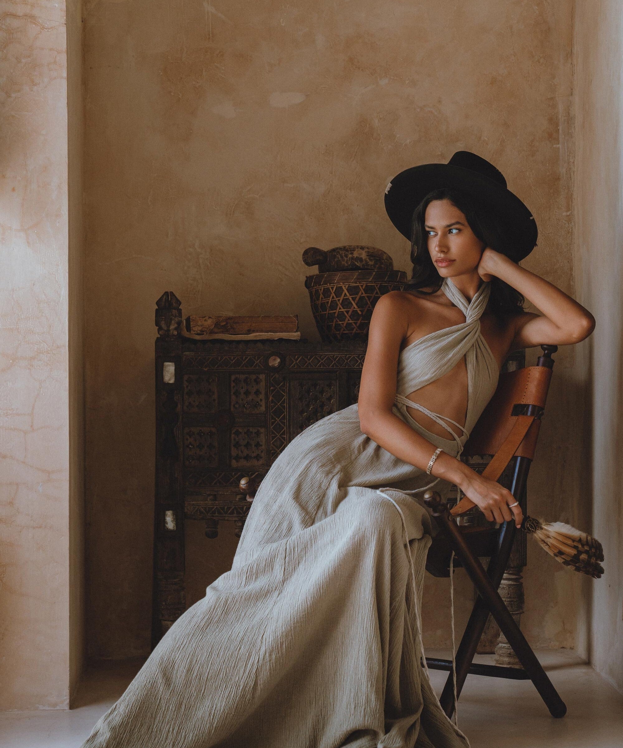 Feel Nature Grace: Sage Green Ombre Greek Goddess Dress with Adjustable Laces